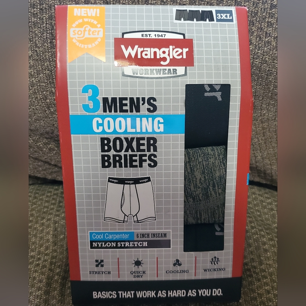 Wrangler Black and Army Green Cooling Boxer Briefs Ultimate Comfort. Size 3XL